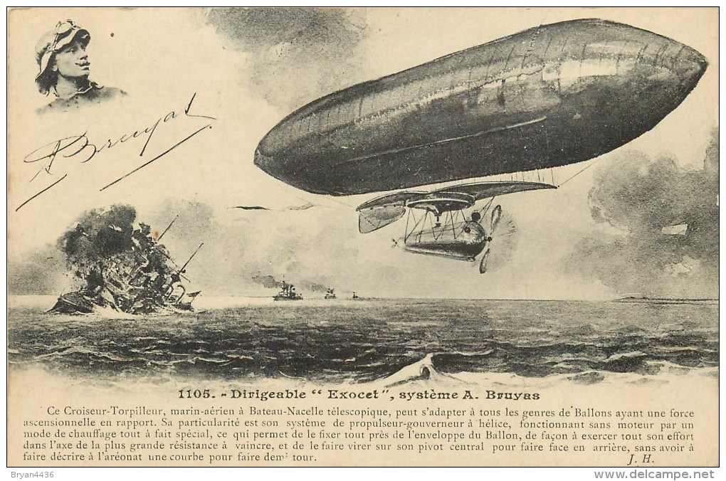 DIRIGEABLE - EXOCET - SYSTEME ET PILOTE A. BRUYAS - CPA EN BEL ETAT. - Dirigibili