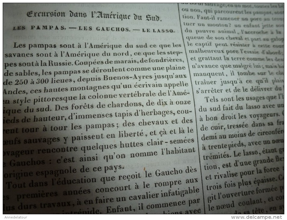 1834 LM : Le LOUP selon Buffon; L'ALHAMBRA (La Porte du Jugement,La Cour des Lions); PAMPAS,GAUCHOS et LASSO ; Claudion