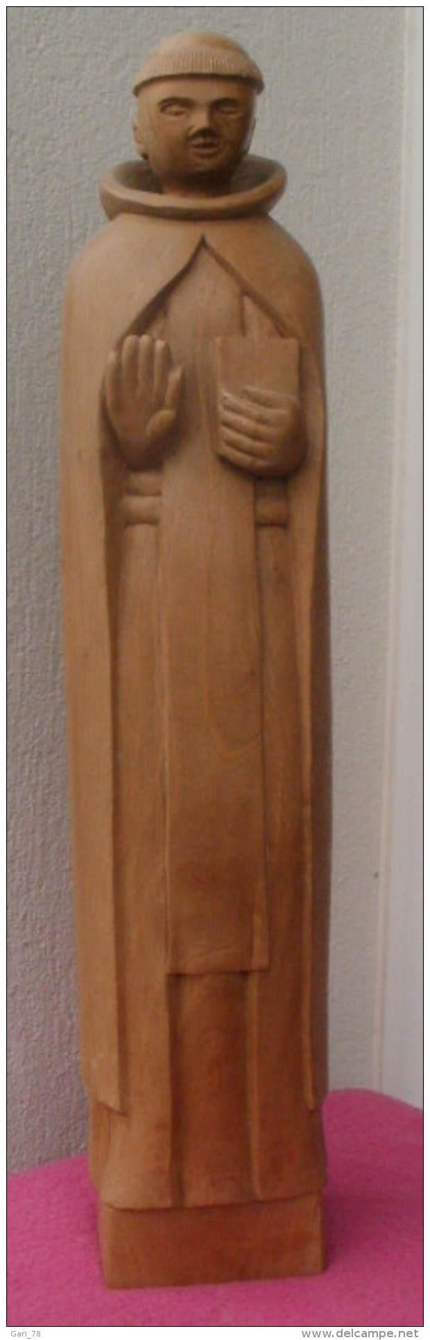 Statue D'un Moine, Sculpture En Bois Signée SARRADET P - Madera