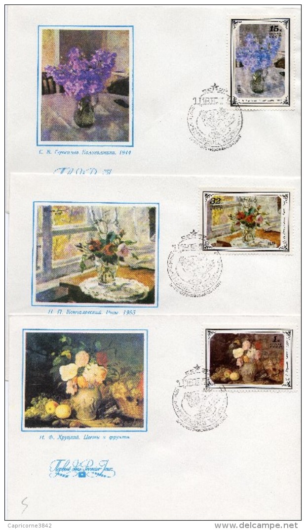 1979 - URSS - 3 Enveloppes 1er Jour - Les Fleurs Dans La Peinture Russe (Yvert N° 4612-4615-4616) - FDC