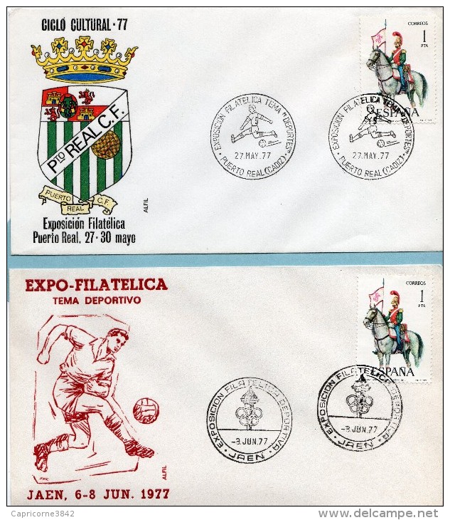 1977 - Espagne - 2 Enveloppes;  Exposition Philatélique Thèmes "Sport" (foot ) - FDC