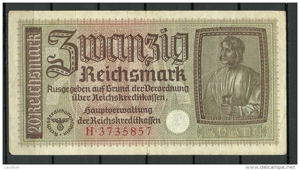 Deutschland Occupation Bank Note 20 Reichsmark Serie H - 2° Guerre Mondiale