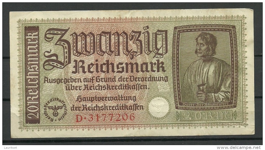 Deutschland Occupation Bank Note 20 Reichsmark Serie D - 2° Guerra Mondiale