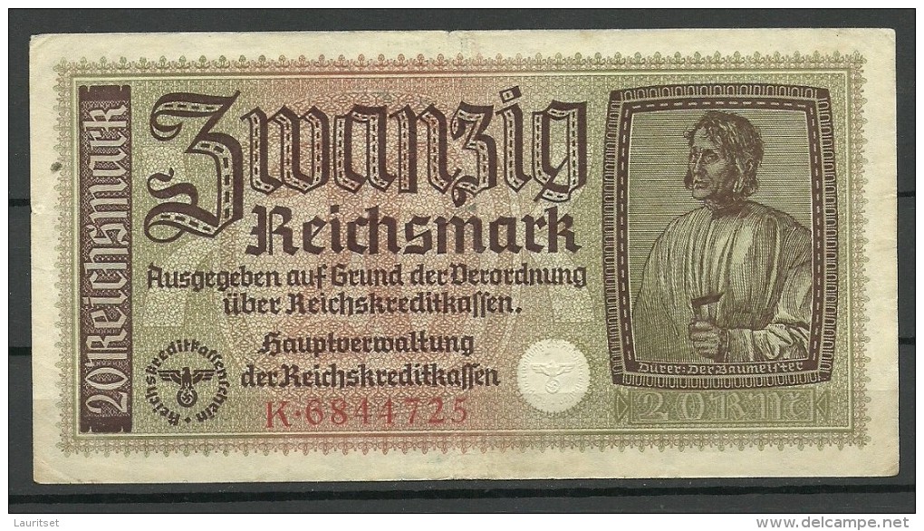 Deutschland Occupation Bank Note 20 Reichsmark Serie K - 2° Guerra Mondiale