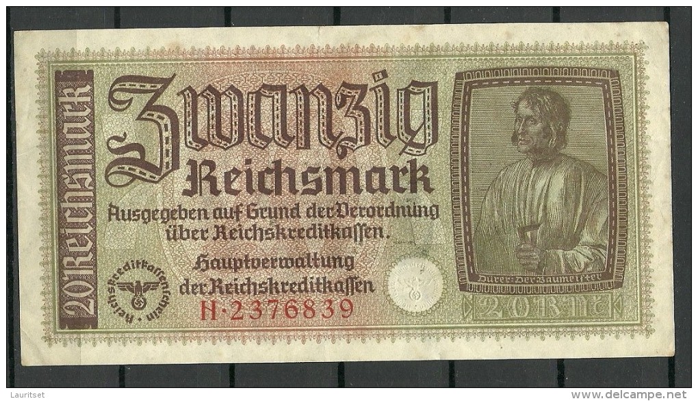 Deutschland Occupation Bank Note 20 Reichsmark Serie H - 2° Guerra Mondiale