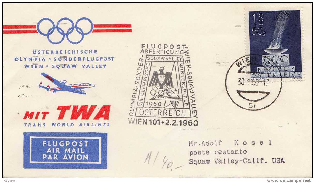 ÖSTERREICH 1960 - 1,5 S (Ank863) + 60 Gro Auf Brief Olympia Sonderflugpost - Variétés & Curiosités