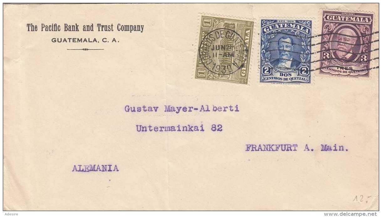 GUATEMALA 1930 - 3 Fach Frankierung Auf Brief Gel.v.Guatemala Nach Frankfurt - Guatemala