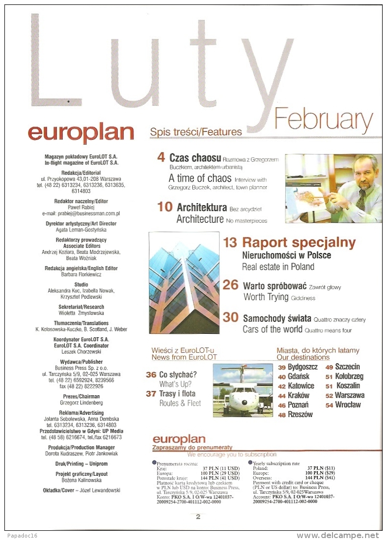 Europlan - EuroLOT S.A. In-flight Magazine - 02.1999 : Architecture ; Bydgszcz, Szczecin, Gdansk, Katowice, Koszalin... - Revues & Journaux