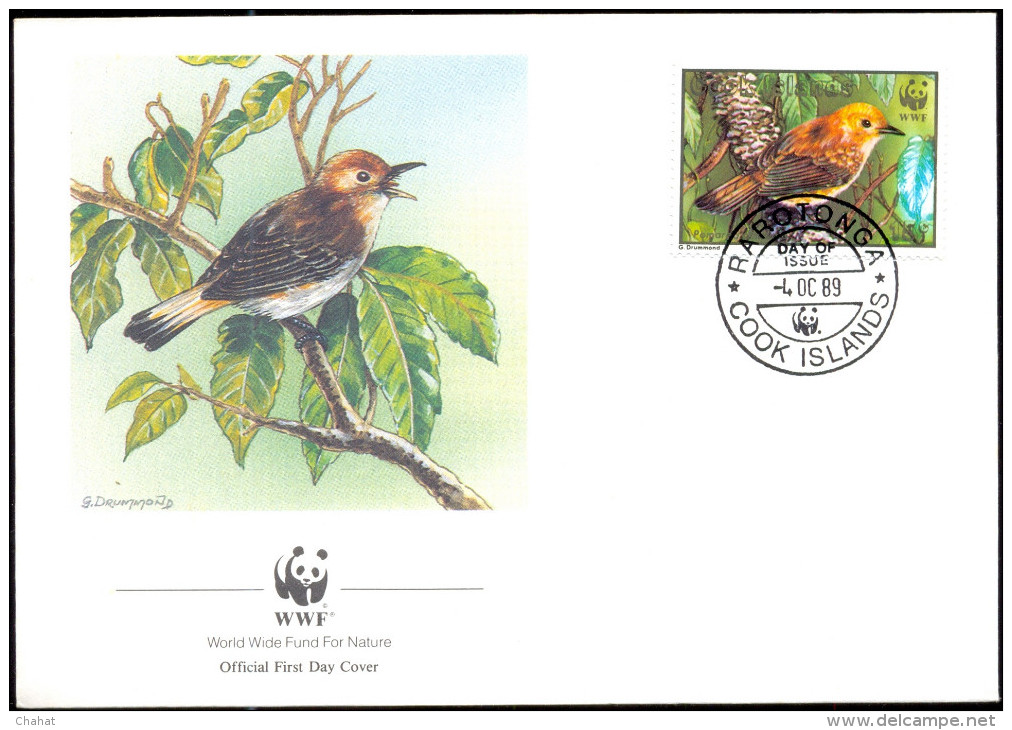 SONG BIRDS-WWF-RARATONGA MONARCH-COOK ISLANDS-FDC-1989-BX1-345 - Briefe U. Dokumente