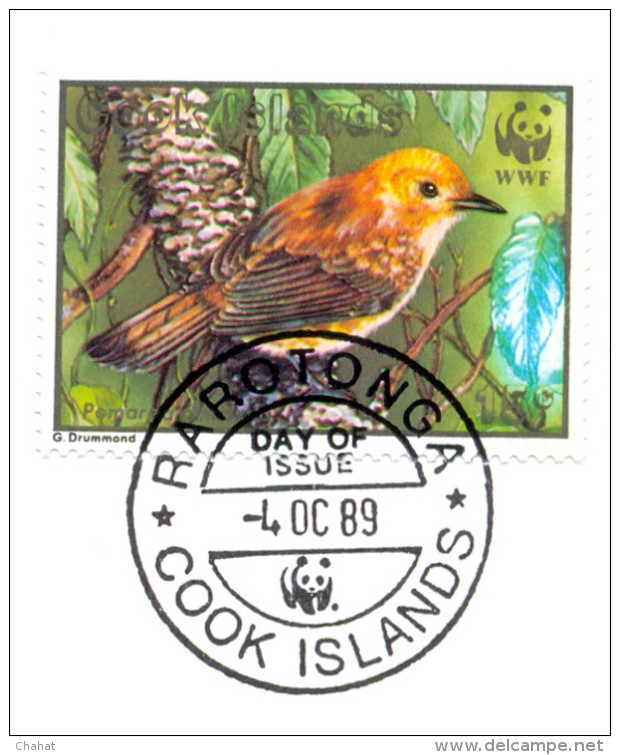 SONG BIRDS-WWF-RARATONGA MONARCH-COOK ISLANDS-FDC-1989-BX1-345 - Lettres & Documents