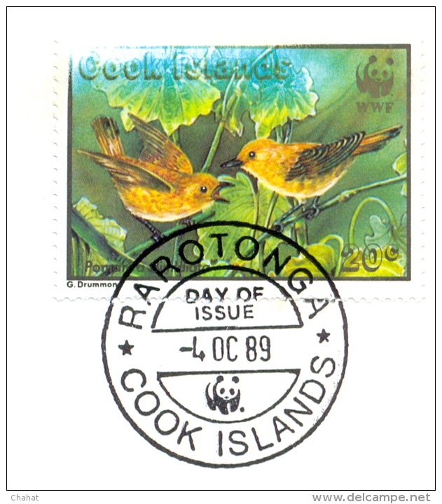 SONG BIRDS-WWF-RARATONGA MONARCH-COOK ISLANDS-FDC-1989-BX1-345 - Lettres & Documents