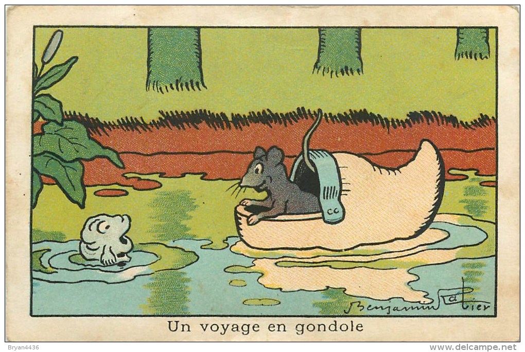 BENJAMIN RABIER ILLUSTRATEUR - "UN VOYAGE EN GONDOLE" - RAT, POISSON- CARTE Ancienne  (7 X 10,5 Cm); - Rabier, B.