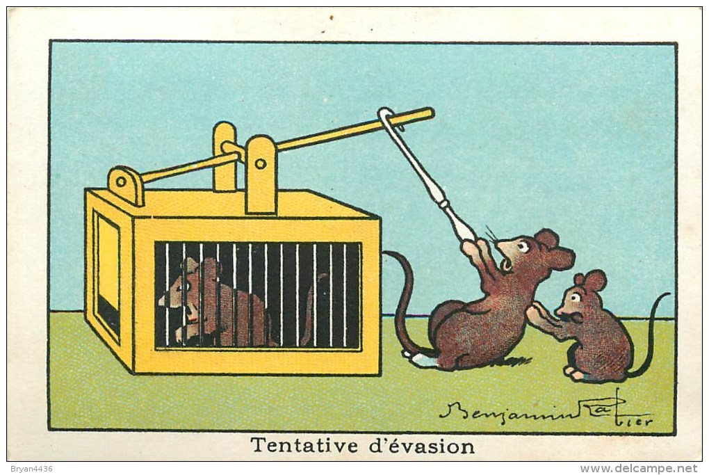 BENJAMIN RABIER ILLUSTRATEUR - " TENTATIVE D'EVASION" - RATS - CARTE Ancienne  (7 X 10,5 Cm); - Rabier, B.