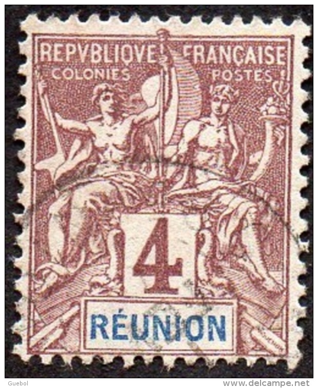 Réunion Obl. N°  34 - Type Groupe 4 Cts Lilas-brun Sur Gris - Used Stamps