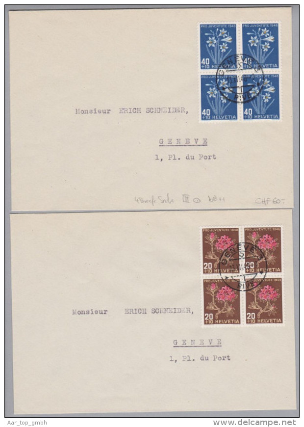 Schweiz Pro Juventute 1948-12-13 4 Briefe Mit 4-er-Block Satz - Lettres & Documents