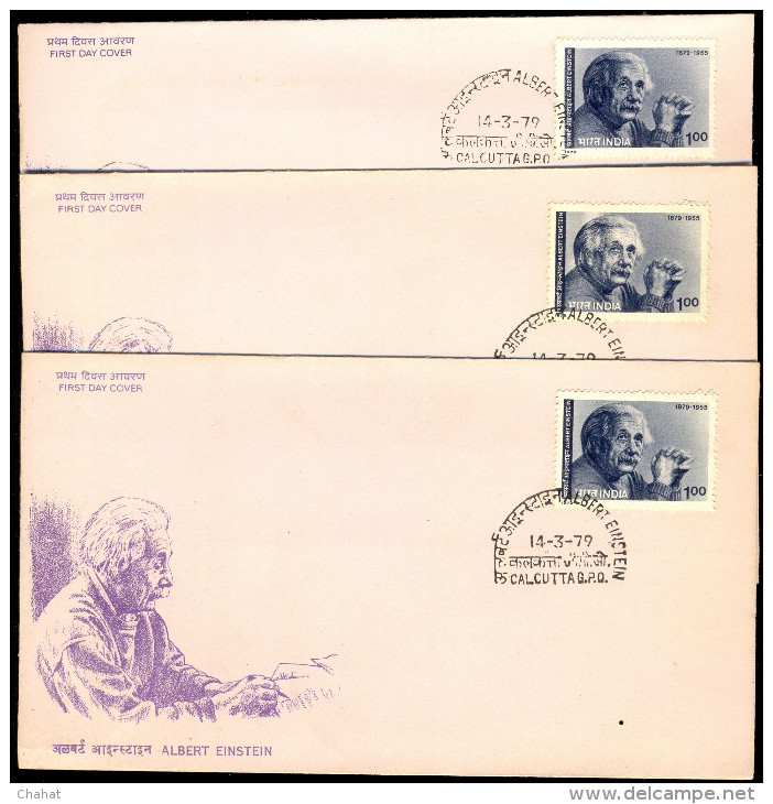 ALBERT EINSTEIN-3 FDCs-INDIA1979-ERRORS? COLOR VARIETIES-SCARCE-BX1-345 - Albert Einstein