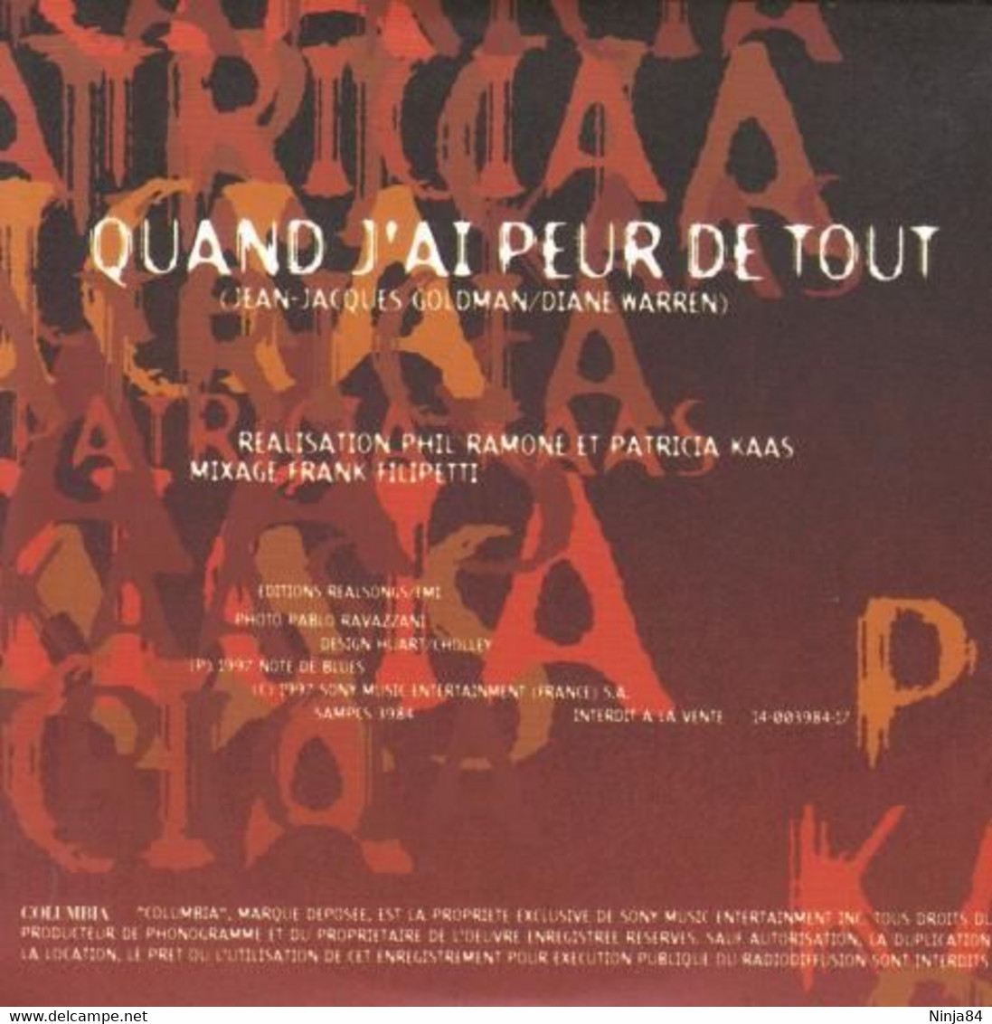 CDS  Patricia Kaas / Jean-Jacques Goldman  "  Quand J'ai Peur De Tout  " Promo Autriche - Verzameluitgaven