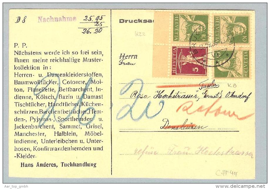 Schweiz Kehrdruck 1936-07-15 NN-Karte V.Brugg Mit Zu#K8+Zu#K22 - Tête-bêche