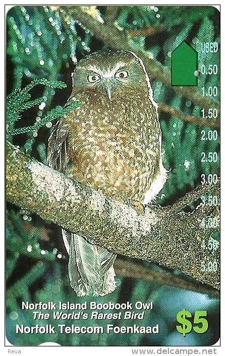 NORFOLK ISLAND $5 OWL OWLS BIRD BIRDS 2ND TAMURA ISSUE NOR-M-4 READ DESCRIPTION !! - Norfolk Island