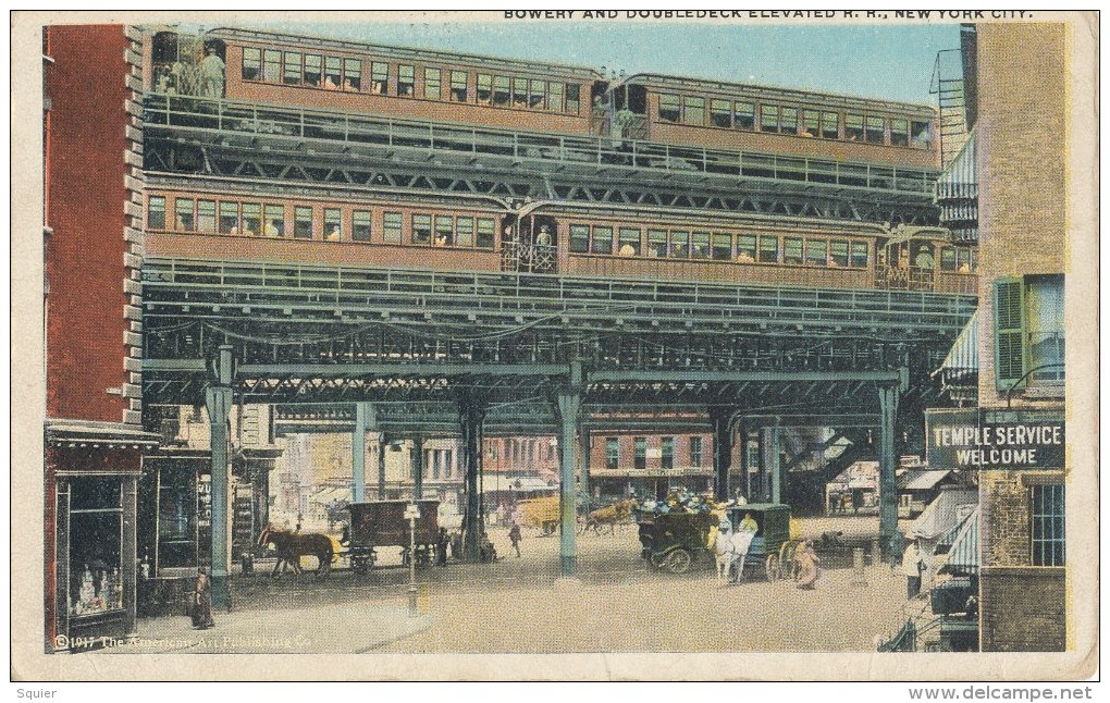 Bowery, Doubledeck Elevated, Trains, Horse Cart, Auto - Transportmiddelen