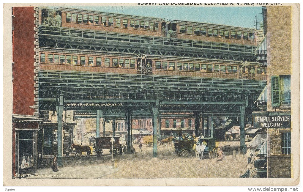 Bowery, Doubledeck Elevated, Trains, Horse Cart, Auto - Trasporti