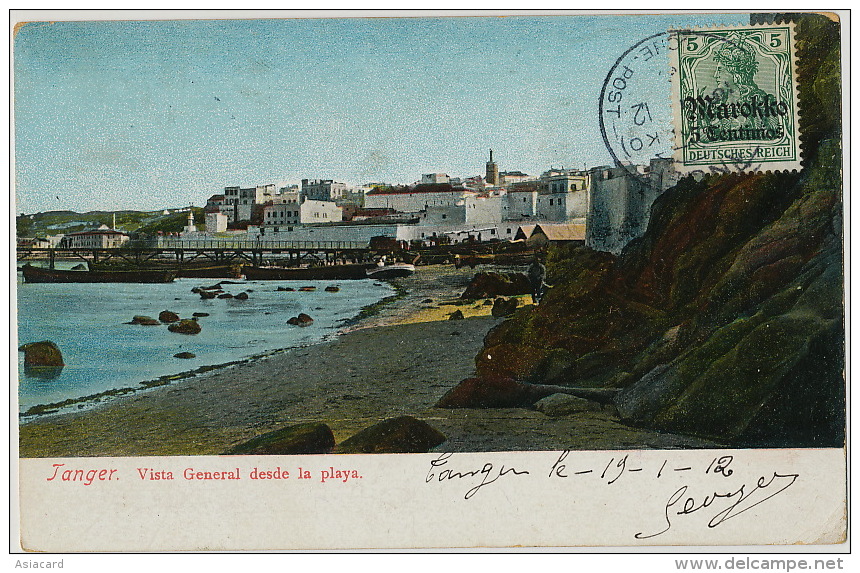 Tanger Vista General Desde La Playa  No 19 Arevalo  Timbrée Deutsche Post 1912 Marokko German Stamp - Tanger