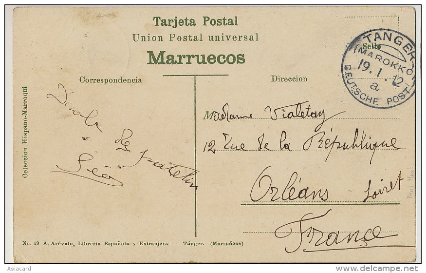 Tanger Vista General Desde La Playa  No 19 Arevalo  Timbrée Deutsche Post 1912 Marokko German Stamp - Tanger