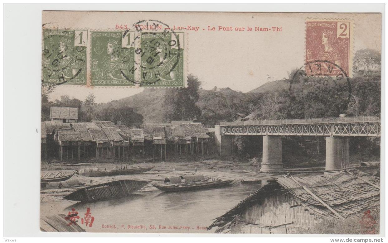 FAS043a / Frankierte Fotokarte Mit Dorf Und Brücke Von Nam-Thi 1907 - Briefe U. Dokumente