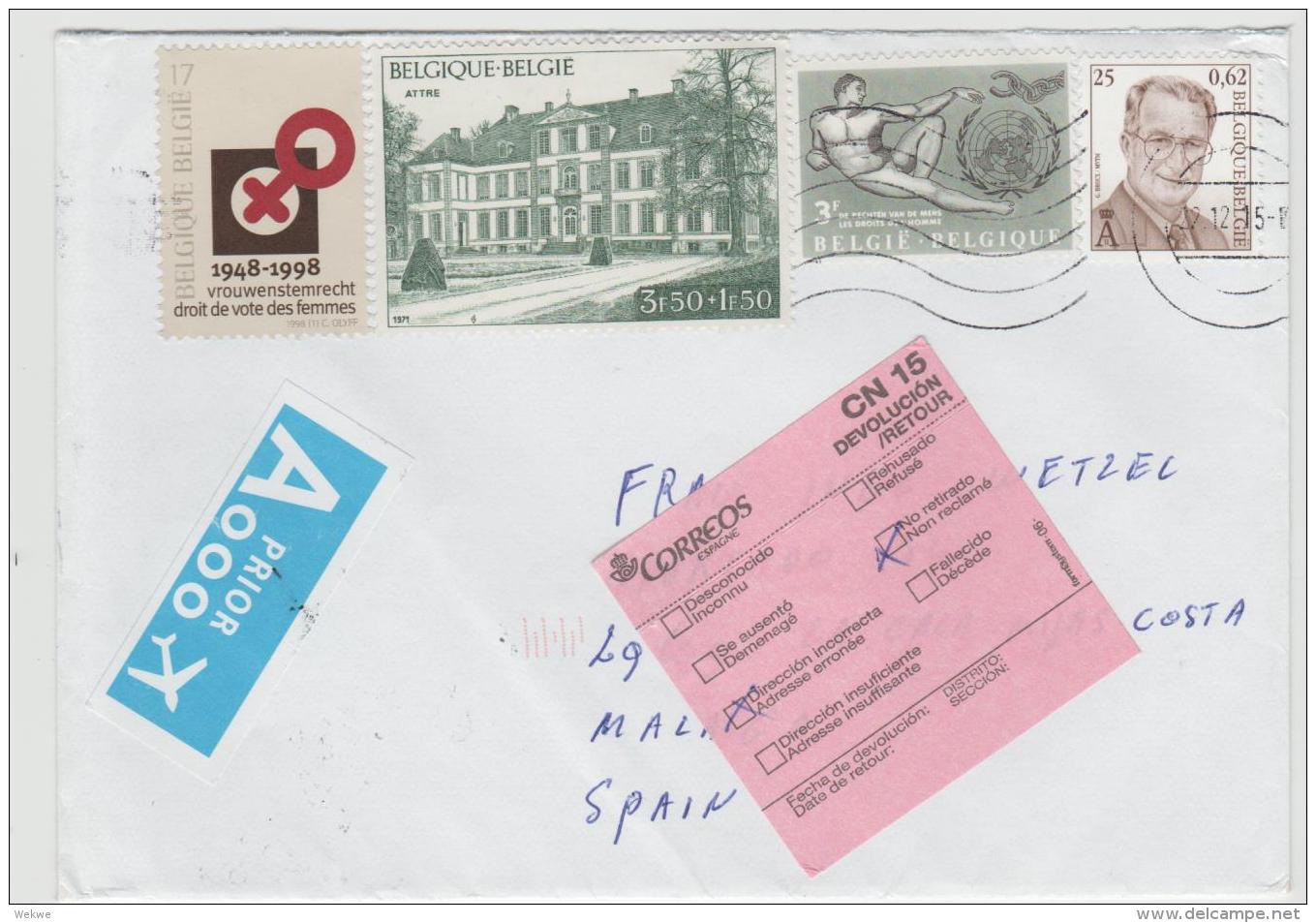 B350 / BELGIEN -  Retourbrief Nach Spanien 2016 - Briefe U. Dokumente