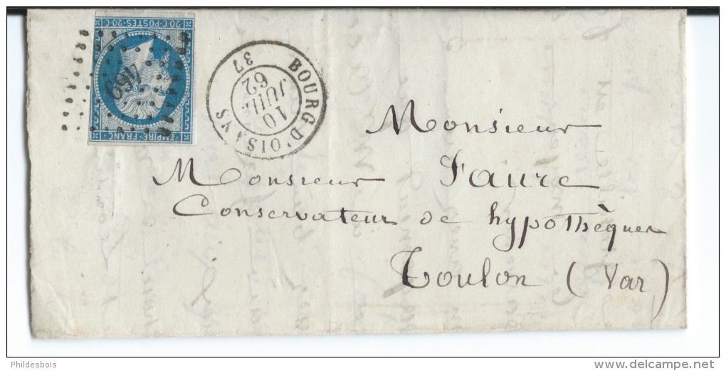 LETTRE 20 C  EMPIRE N°14  BOURG D'OISANS   A  TOULON  PC - 1849-1876: Classic Period