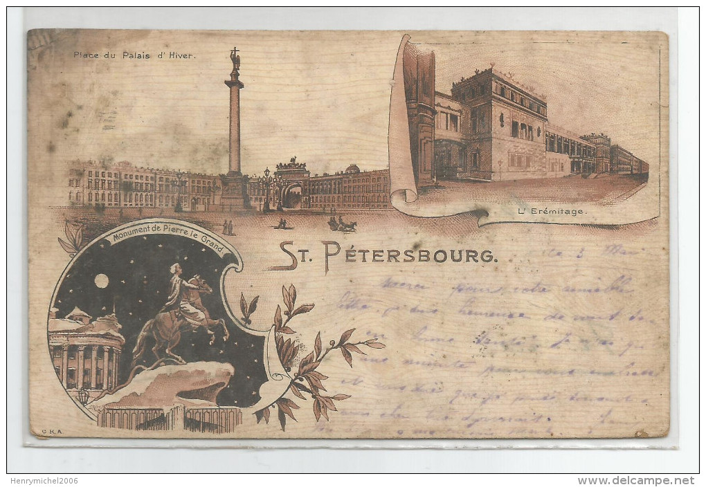 Russie - Saint Pétersbourg 1901 Place Palais D'hiver Erémitage Monument Pierre Le Grand - Rusland