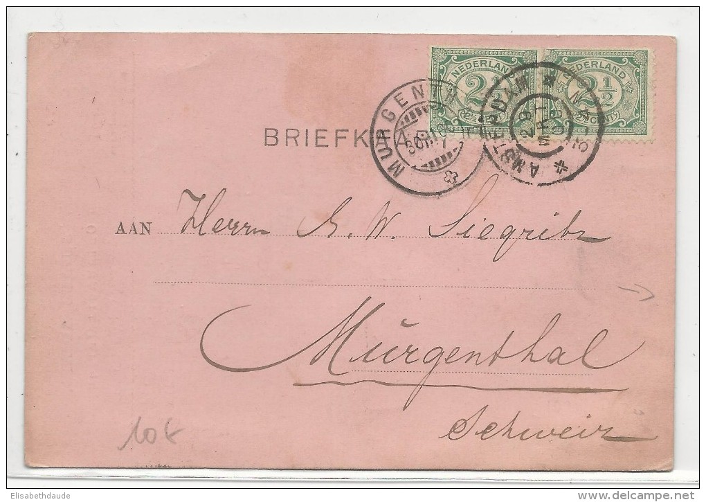 NEDERLAND - 1900 - CARTE COMMERCIALE (OPTIQUE) De AMSTERDAM Pour MURGENTHAL (SUISSE) - Marcophilie