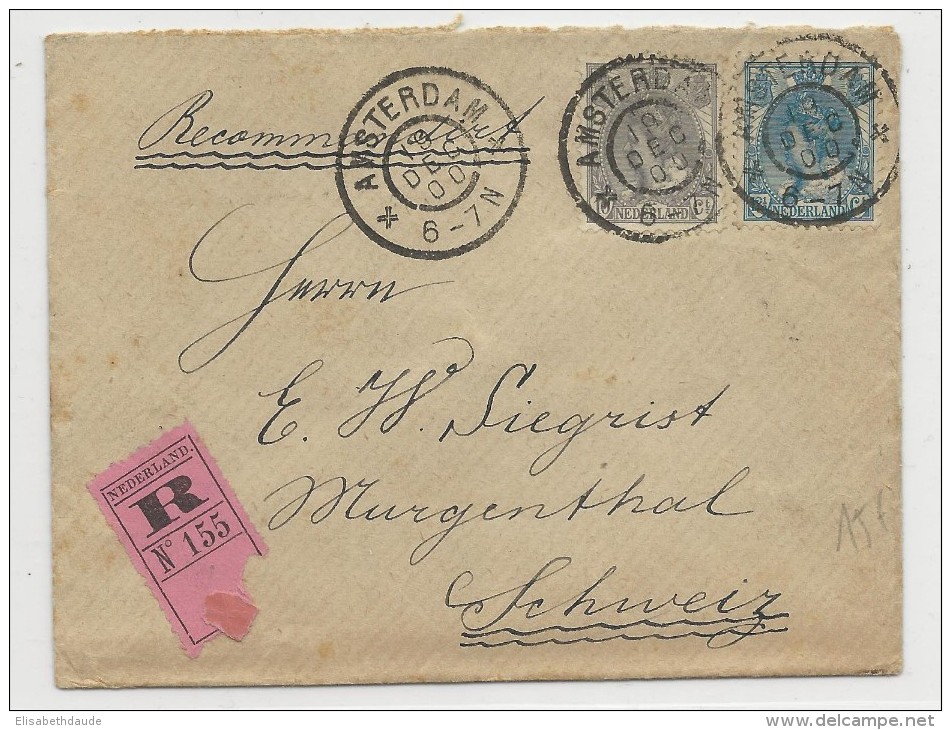 NEDERLAND - 1900 - ENVELOPPE RECOMMANDEE De AMSTERDAM Pour MURGENTHAL (SUISSE) - Poststempels/ Marcofilie