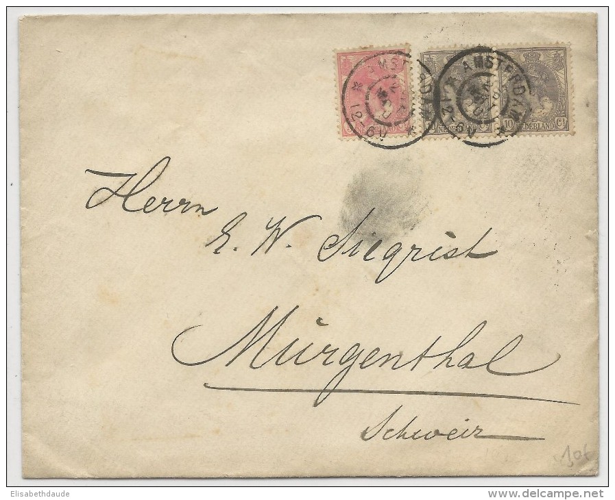 NEDERLAND - 1900 - ENVELOPPE De AMSTERDAM Pour MURGENTHAL (SUISSE) - ETIQUETTE COMMERCIALE Au DOS - Poststempel