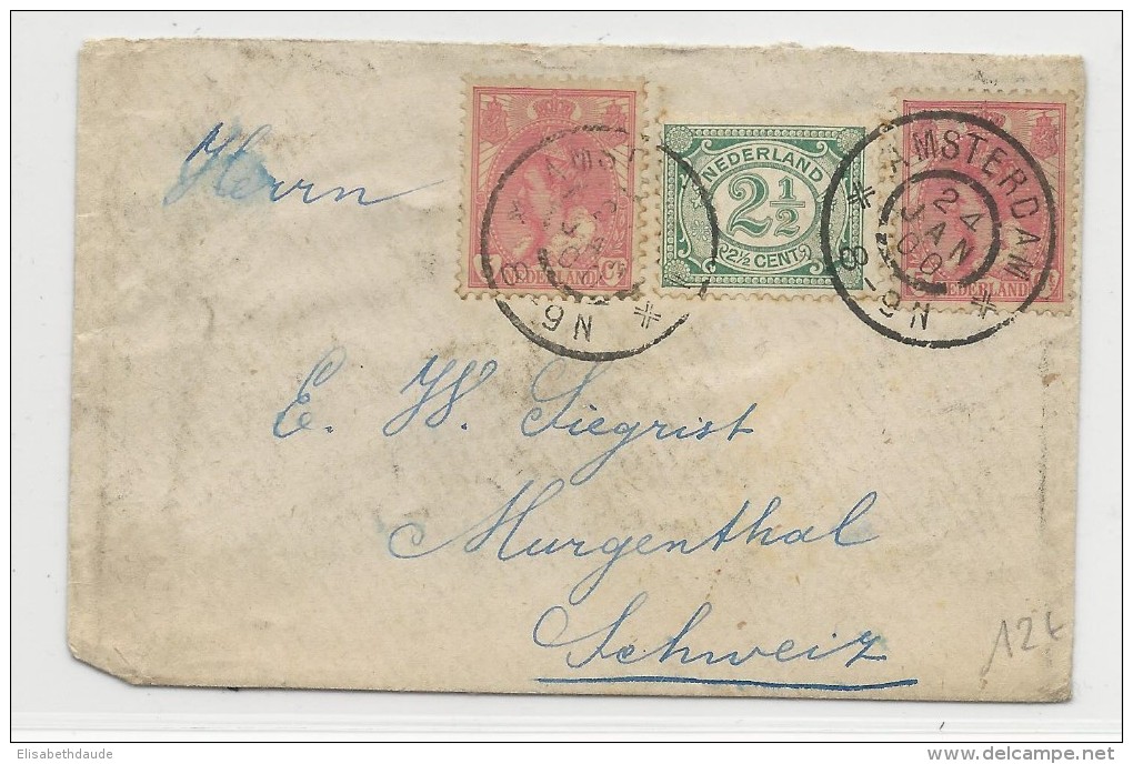 NEDERLAND - 1900 - ENVELOPPE De AMSTERDAM Pour MURGENTHAL (SUISSE) - - Storia Postale