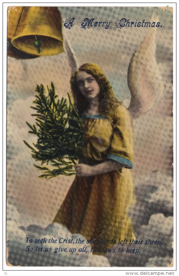 A Merry Christmas (angel, Tree, Bells) - Postmark 1913 - Angels