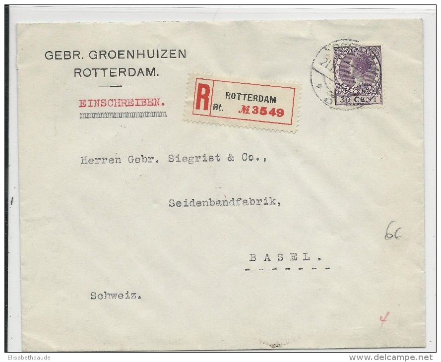 NEDERLAND - 1926 - ENVELOPPE RECOMMANDEE De ROTTERDAM Pour BASEL (SUISSE) - - Poststempels/ Marcofilie