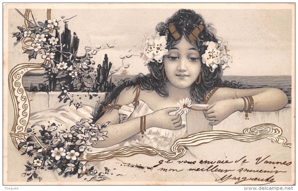 ¤¤  -  Illustrateur  "  RAPHAEL  KIRCHNER  "   -  Jeune Femme Effeuillant Une Marguerite      -  Art Nouveau    -  ¤¤ - Kirchner, Raphael