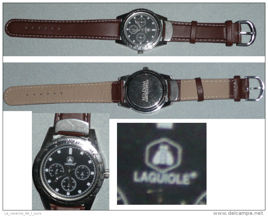 Rare Montre à Quartz Publicitaire LAGUIOLE, ATLAS For Man Watch, Bracelet Cuir - Reclamehorloges