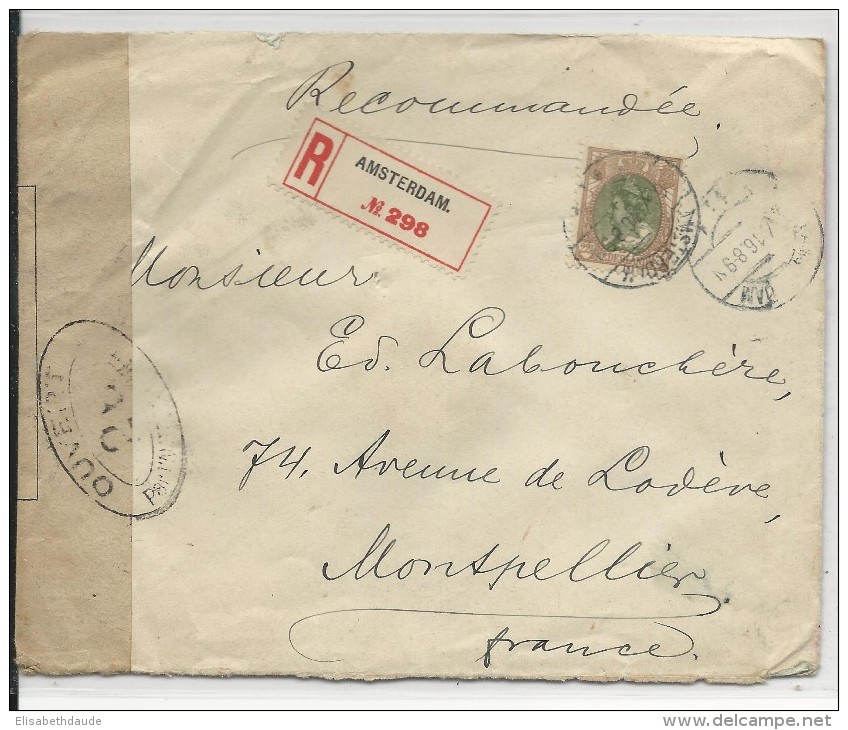 NEDERLAND - 1916 - ENVELOPPE RECOMMANDEE De AMSTERDAM Pour MONTPELLIER (HERAULT) - Marcophilie