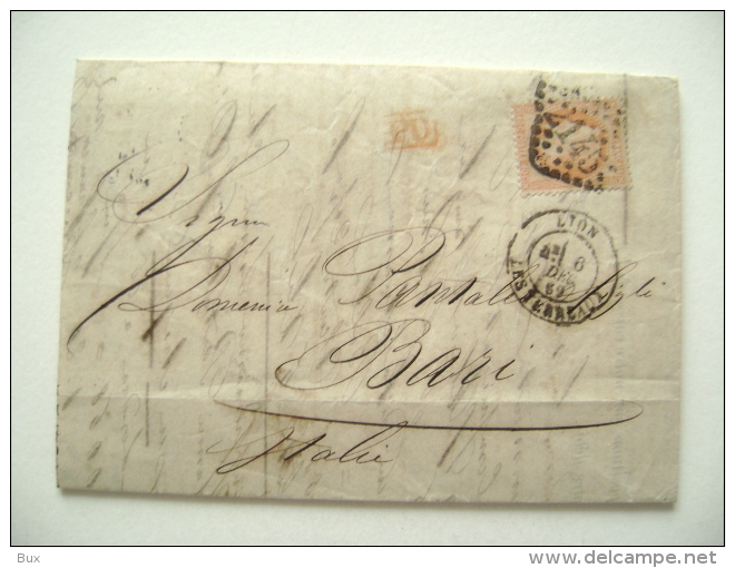 1896  LETTER SENT FROM LYON FRANCE IN BARI ITALY - Autres & Non Classés