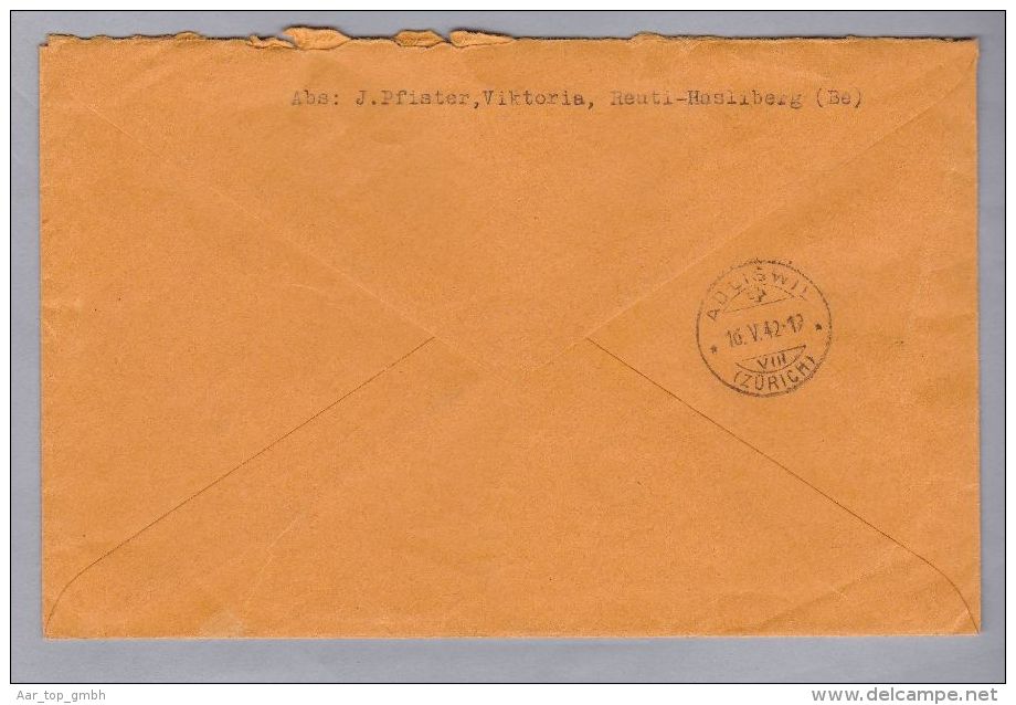 Schweiz Zusammendruck 1942-05-16 Reuti Express-Brief Mit Zu#254I Vierer-Block - Se-Tenant