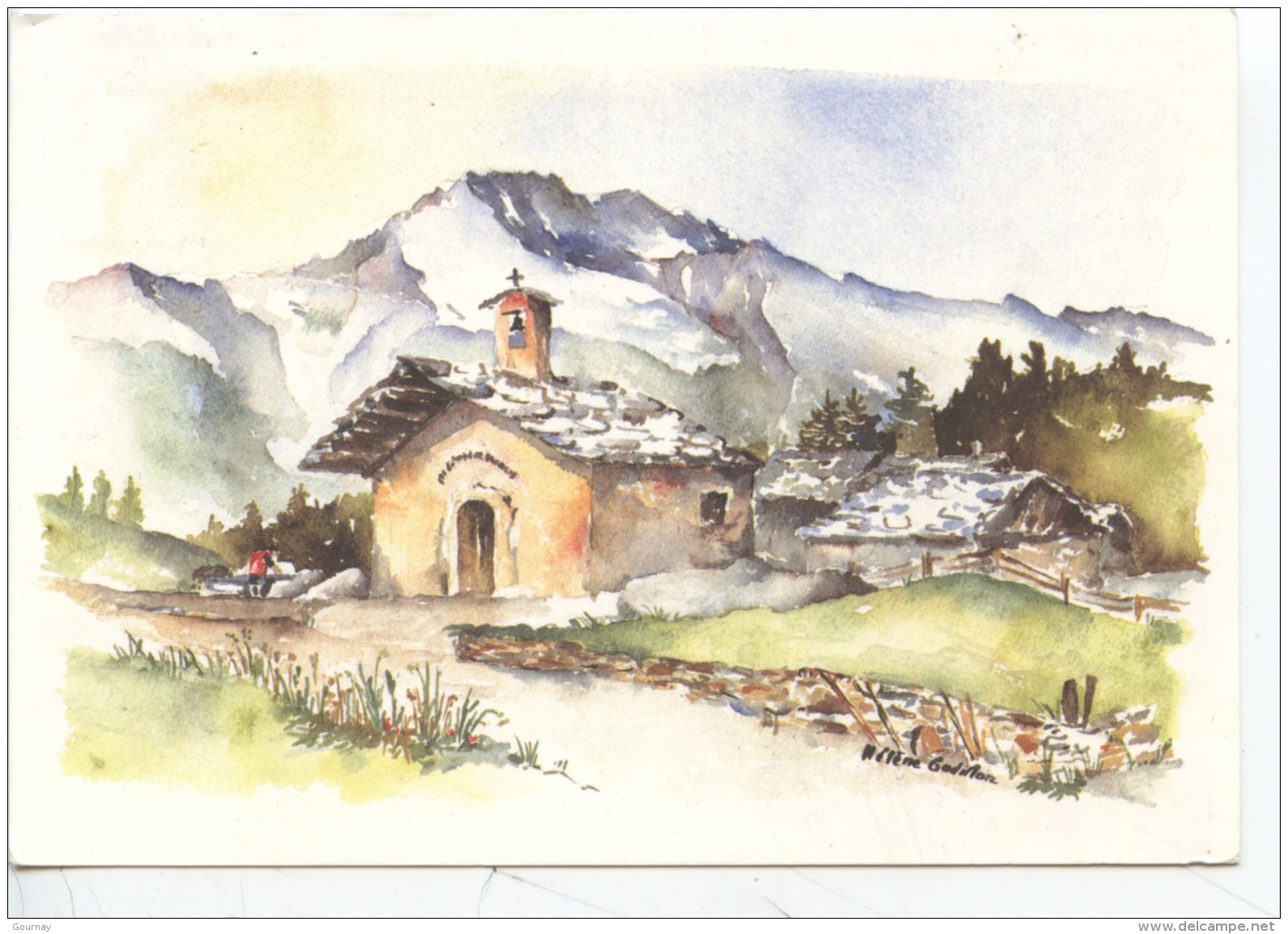 Aquarelle Hélène Godillon (paysage Alpes Chapelle) Arts Tableaux - Other & Unclassified