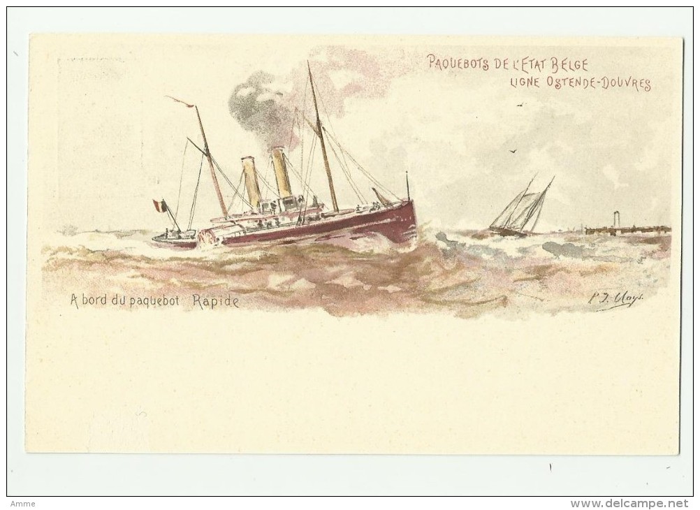 Oostende  *   A Bord Du Paquebot  De L'Etat Belge, Ligne Ostende - Douvres  - Rapide  (P.J. Clays) 5 Ct. - Liner Cards