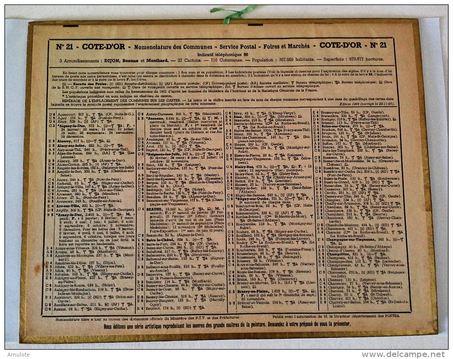(21) COTE D'OR  Calendrier Almanach Des PTT 1968 - Grand Format : 1961-70