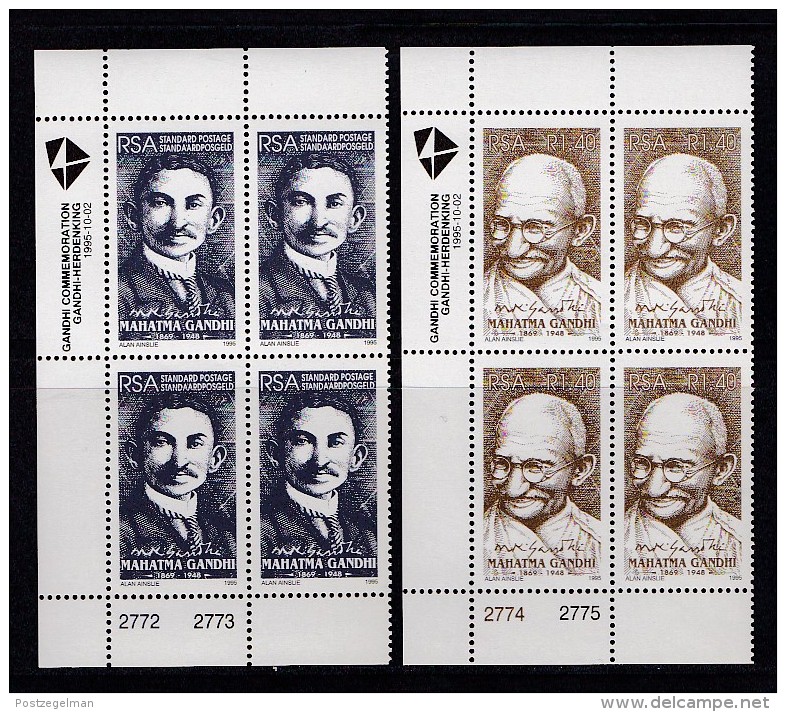 SOUTH AFRICA, 1995, MNH, Control Block Of 4, Mahatma Ghandi, M 971-972 X671 - Unused Stamps