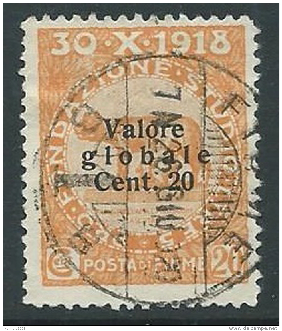 1920 FIUME USATO VALORE GLOBALE 20 CENT - F4 - Fiume