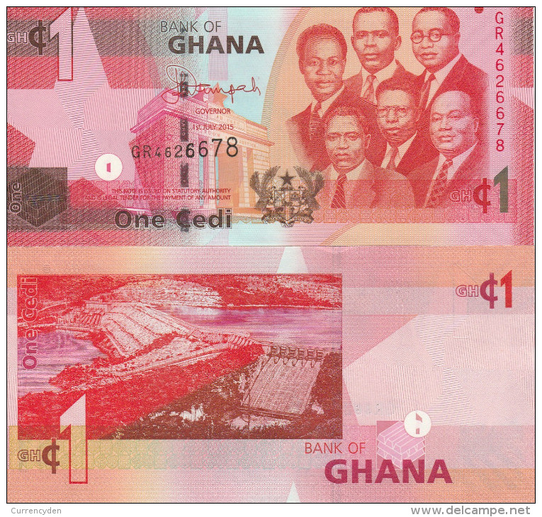 Ghana P37g?, 1 Cedi, 6 Of Country's Leaders / Akosombo Dam $4CV  See UV Image - Ghana