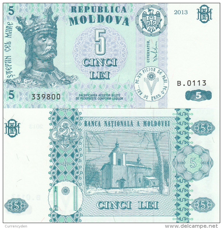 Moldova P9, 5 Leu, King Stefan The Great / St. Demetrius Church, UNC, UV Image - Moldavië