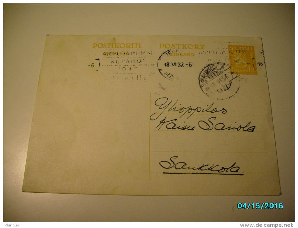 FINLAND  1937  POSTAL STATIONERY  HELSINKI  TO SAIKKOLA 1,25 M - Enteros Postales